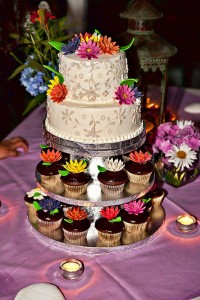 Ine's Cakes Tiered Wedding Cake and Cupcakes